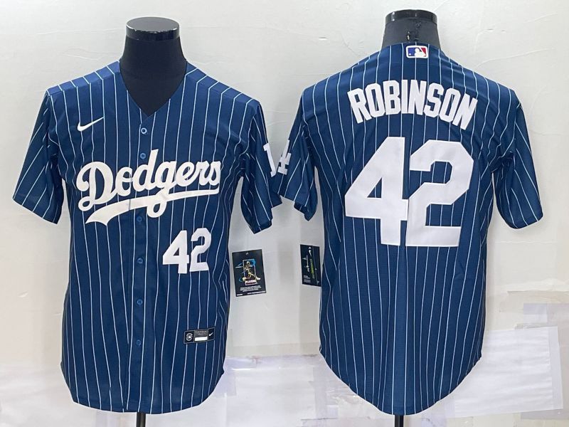 Men Los Angeles Dodgers 42 Robinson Blue Stripe Throwback Nike 2022 MLB Jersey